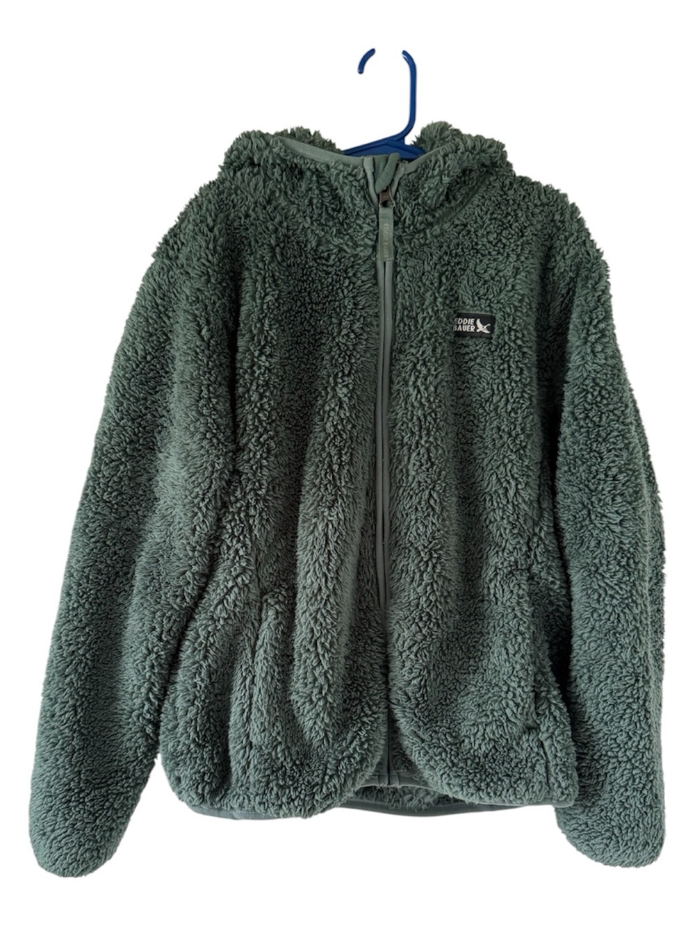 Eddie Bauer Hooded Sherpa Fleece Jacket, Deep Green - Small (7/8)